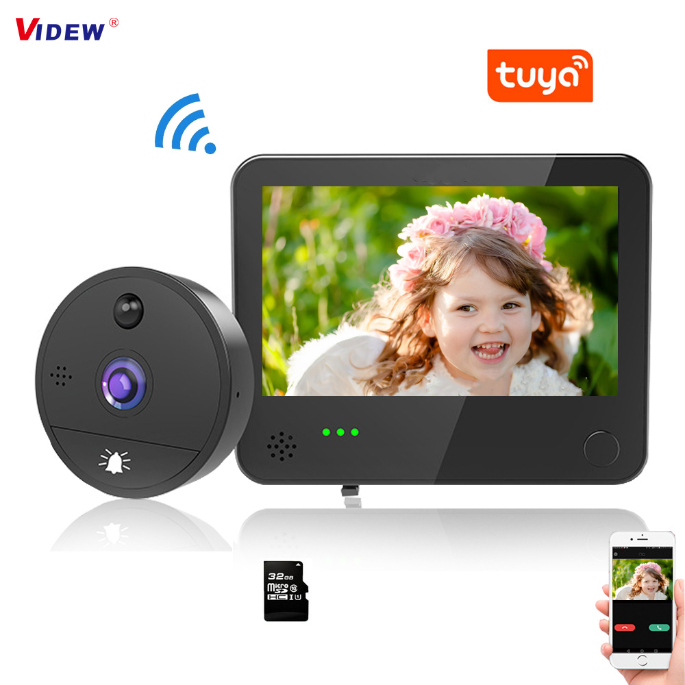 VIDEW 1080P WiFi Video Doorbell Peephole Camera Door Bell Viewer Wide Angle Motion Detection Tuya APP Remote Control for Home alx