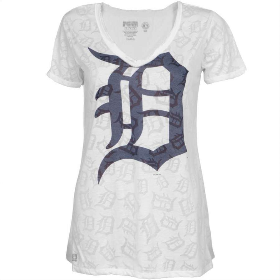 Detroit Tigers – Large Logo Juniors Burnout V-Neck T-Shirt