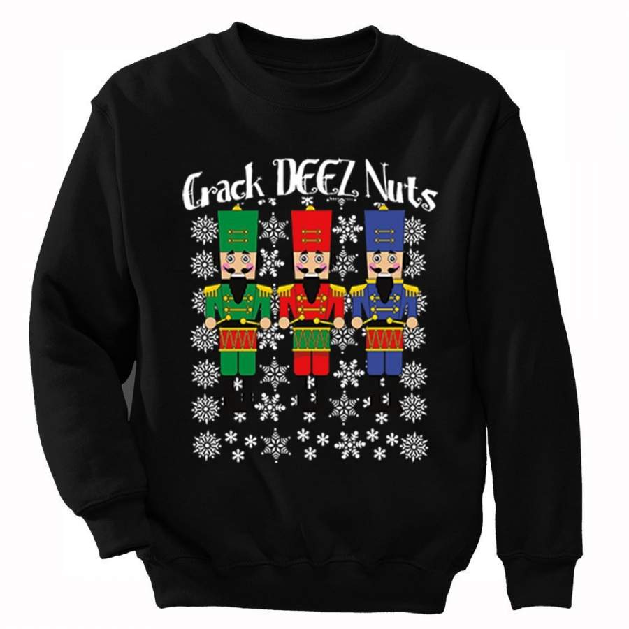 XtraFly Apparel Men’s Crack Deez Nuts Nutcracker Soldier Ugly Christmas Pullover Crewneck-Sweatshirt