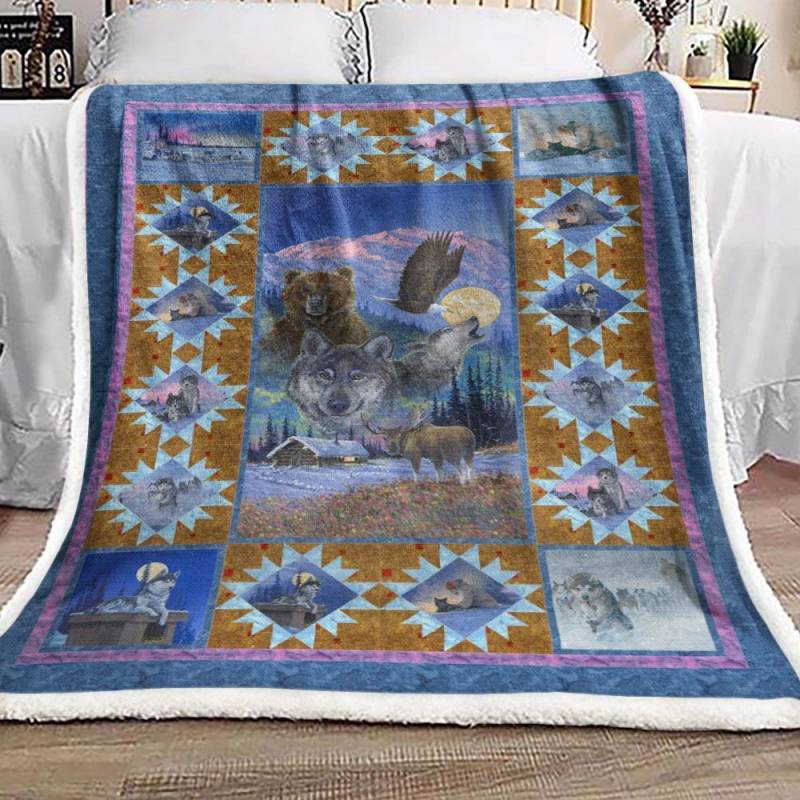 Wild Animals Eagle Bear Wolf Moose CL24100309MDF Sherpa Fleece Blanket