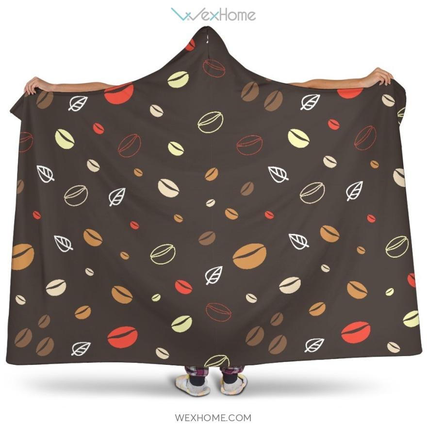 Coffee Bean Leave Pattern Hooded Blanket