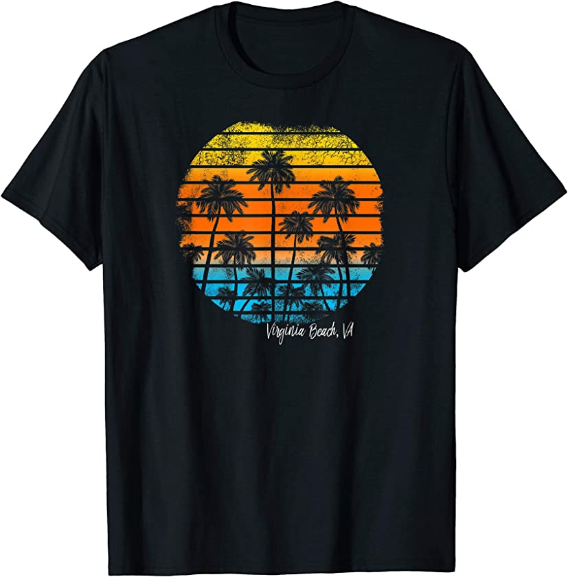 Vintage Virginia Beach VA Beach Sunset and Palm Trees T-Shirt