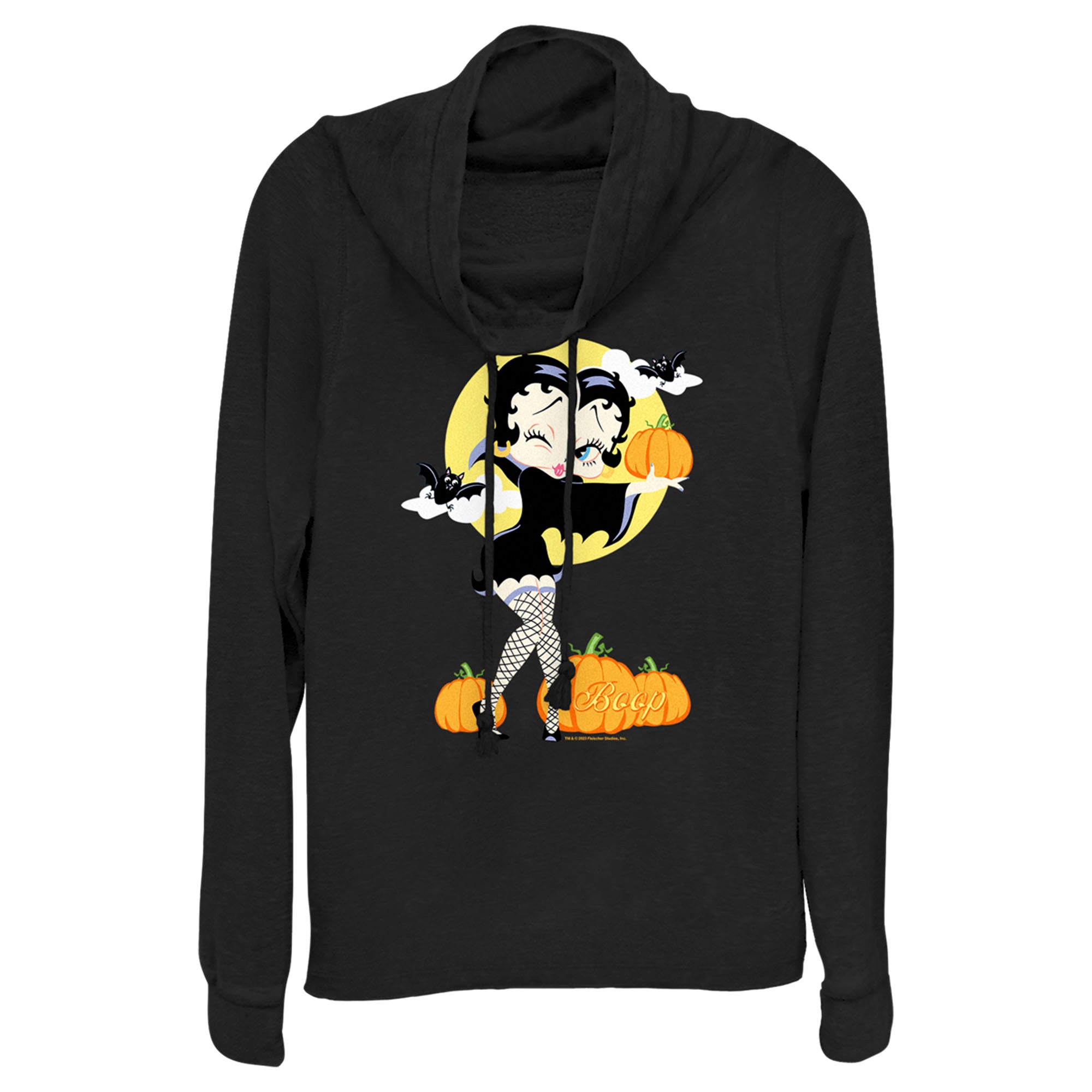 Junior’S Betty Boop Halloween Pumpkins Cowl Neck Sweatshirt