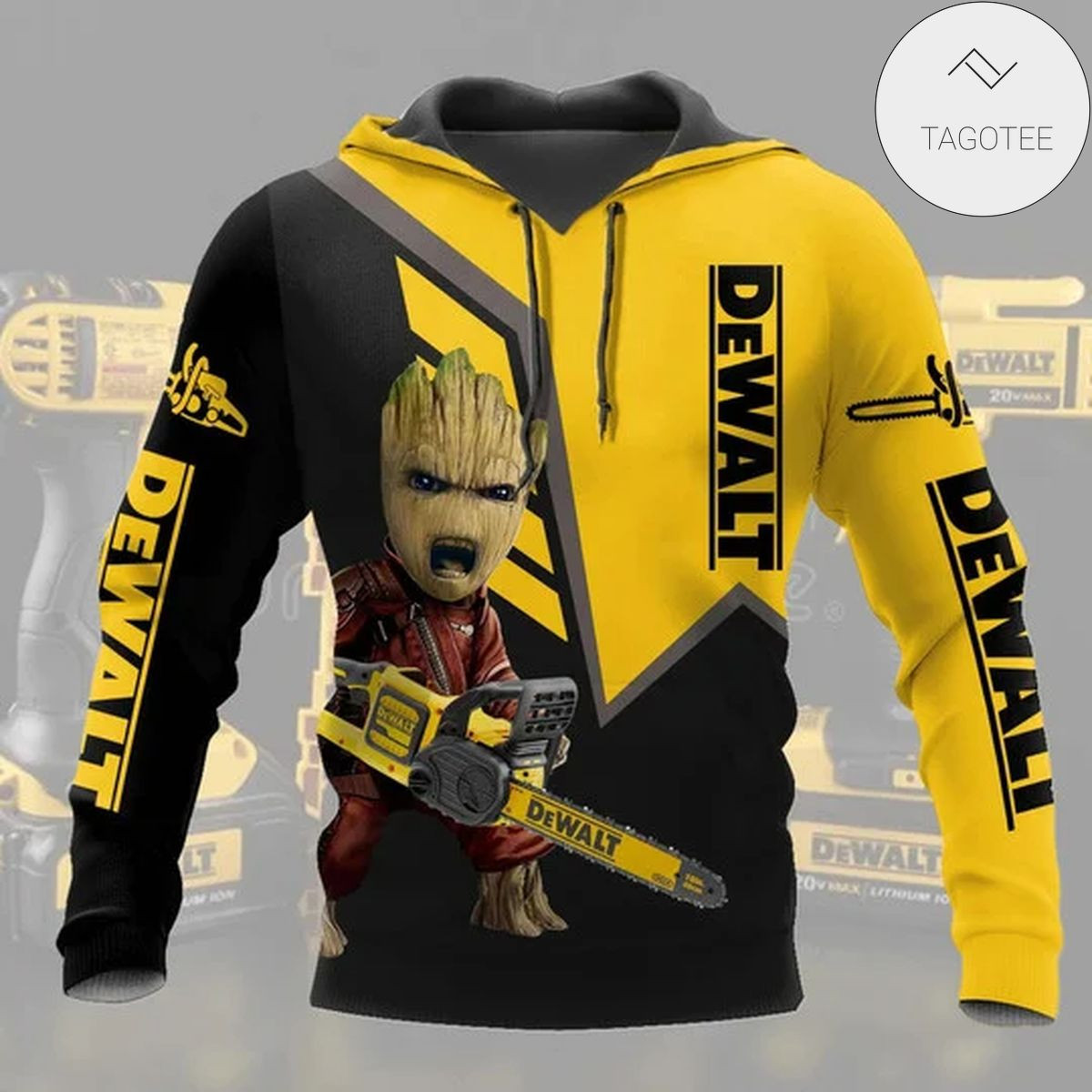 Baby Groot With Dewalt Chainsaw Hoodie 3D