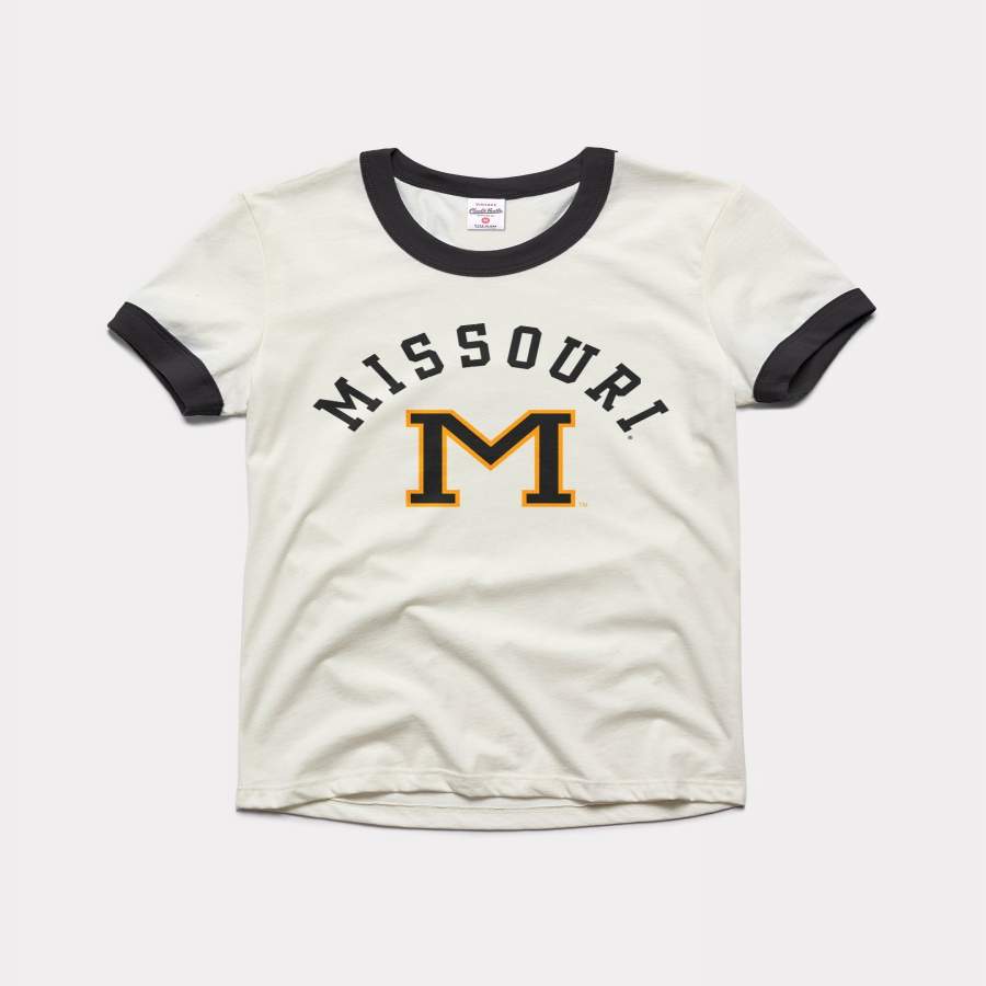 Women’s Vintage Mizzou Tigers ‘M’ White & Black Ringer T-Shirt