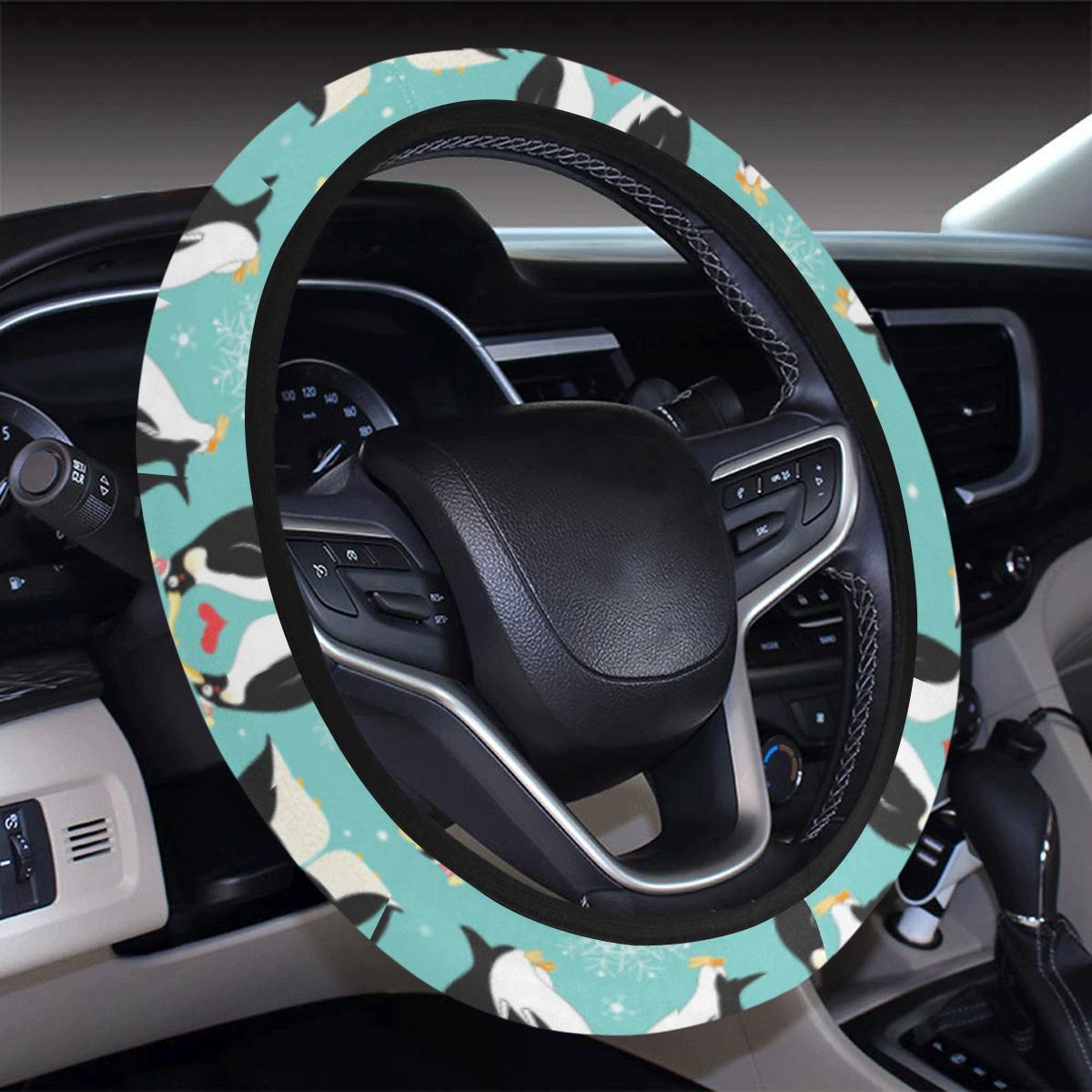 Penguin Love Print Steering Wheel Cover With Elastic Edge