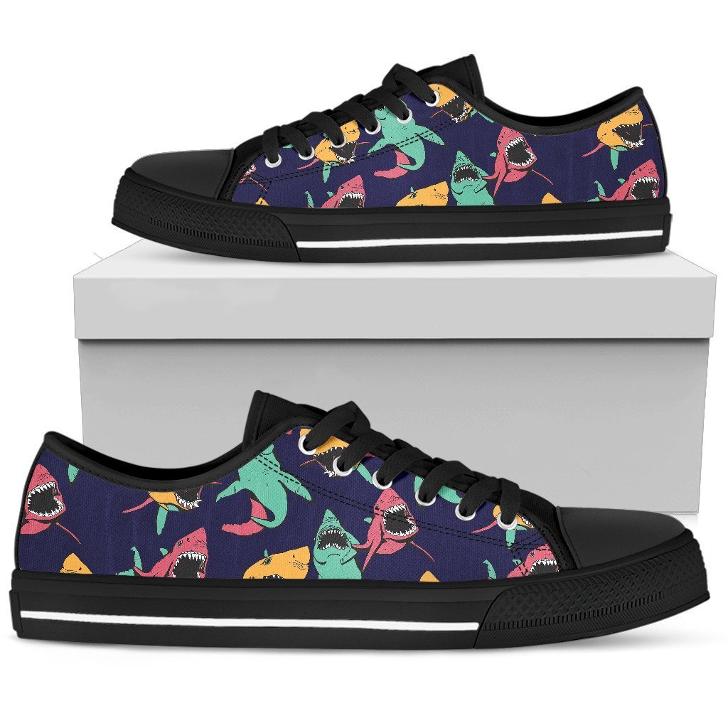 Shark Bite Pattern Low Top Personalized Shoes Custom Name, Text For Women, Men