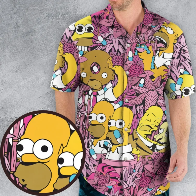 Homer Simpson In Flower Bush The Simpsons Hawaiian Shirt