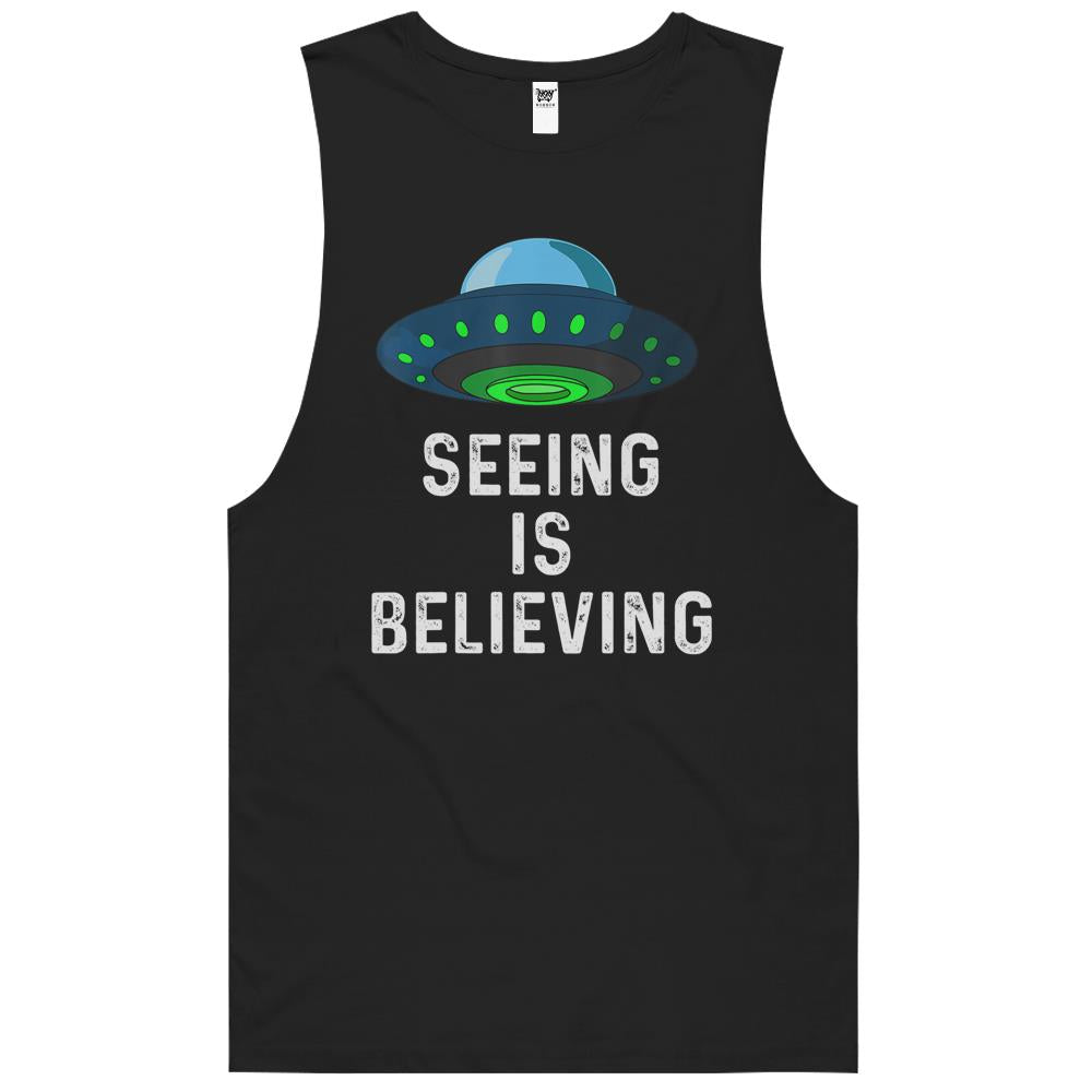 Ailen Shirt, Ufo Shirt, Ufo Tank Top, Ufo Tee Shirt, Tank Top Ufo, Funny Seeing Is Believing Ufo Alien Ariel Object Sarcasm Tank Top