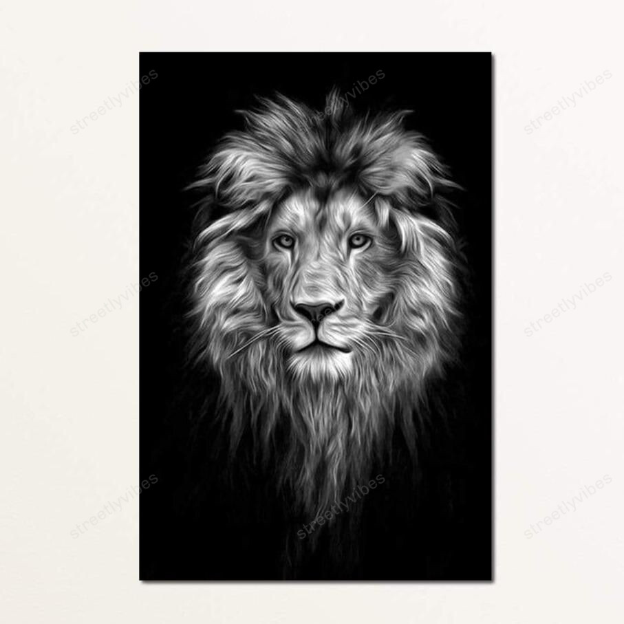 Black And White Lion Face Canvas