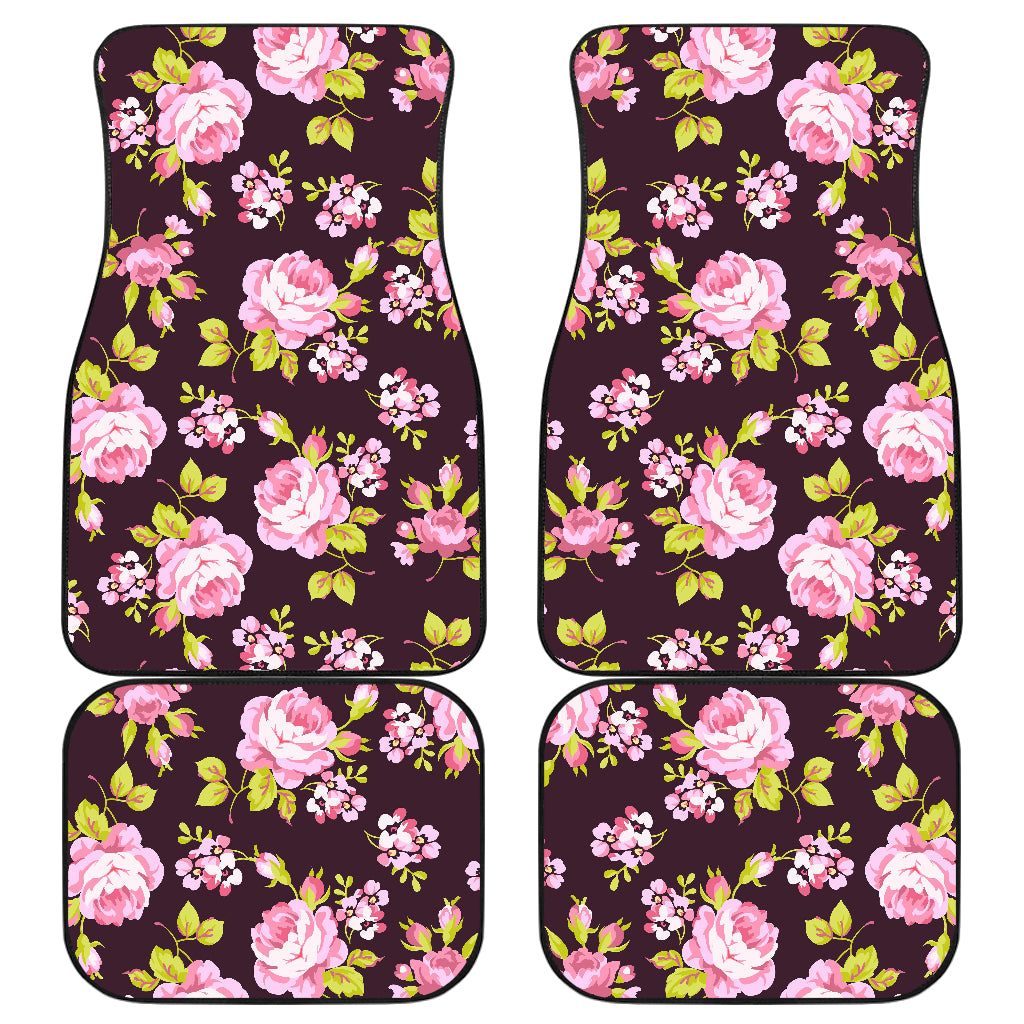 Vintage Pink Rose Floral Pattern Print Front And Back Car Floor Mats, Front Car Mat