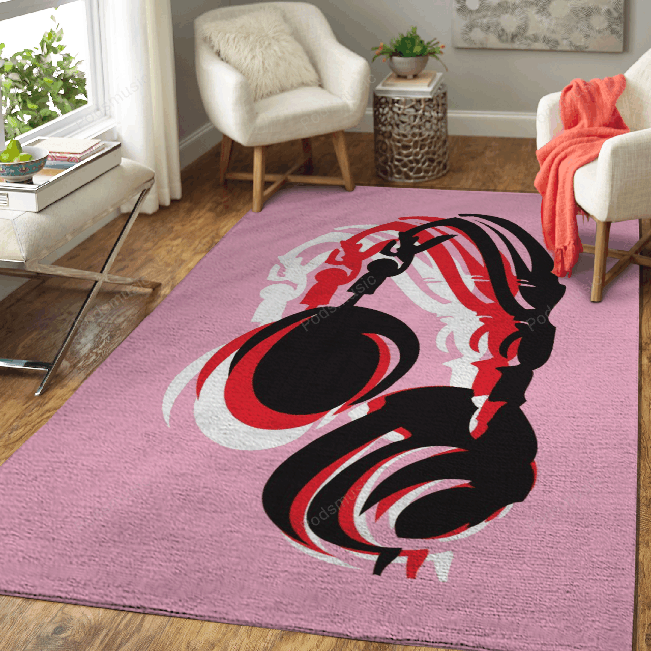 Headphones Pink – Music Art For Fans Area Rug Carpet