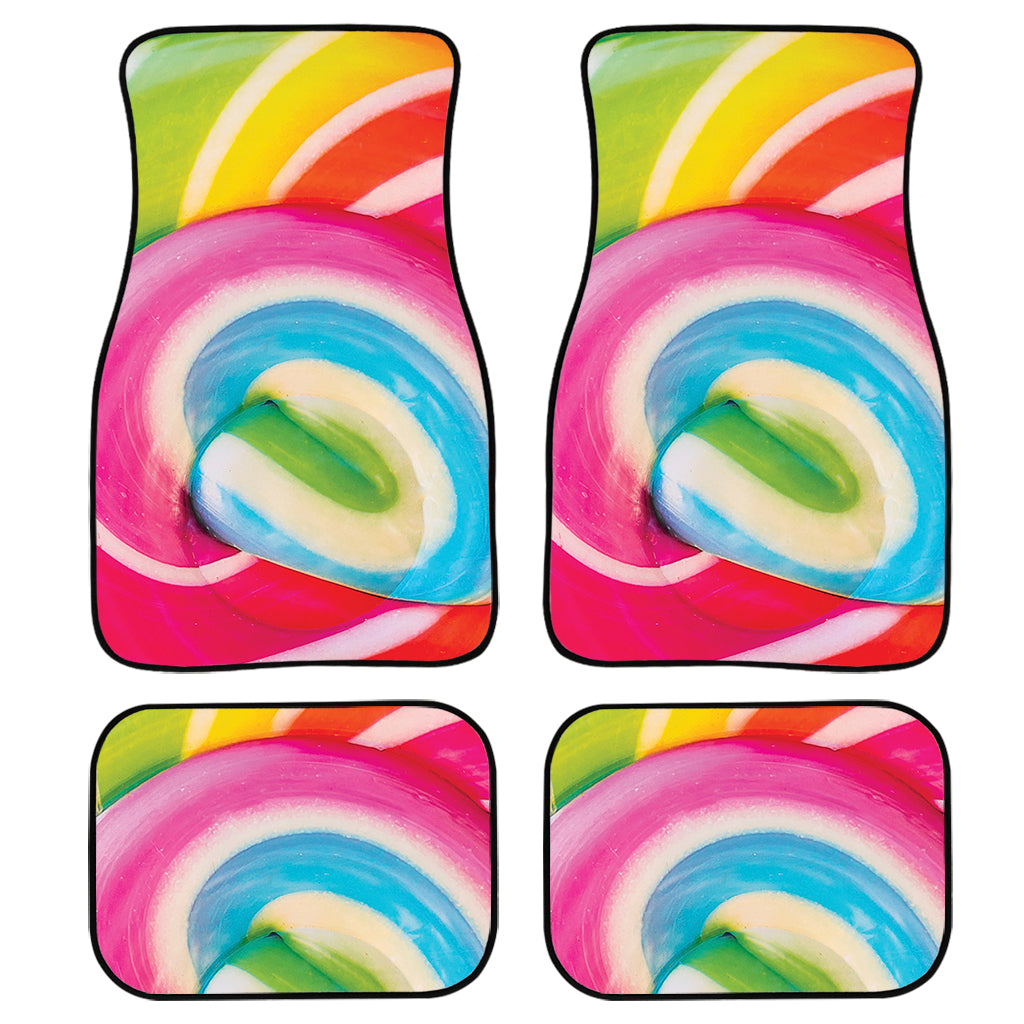 Rainbow Swirl Candy Print Front And Back Car Floor Mats