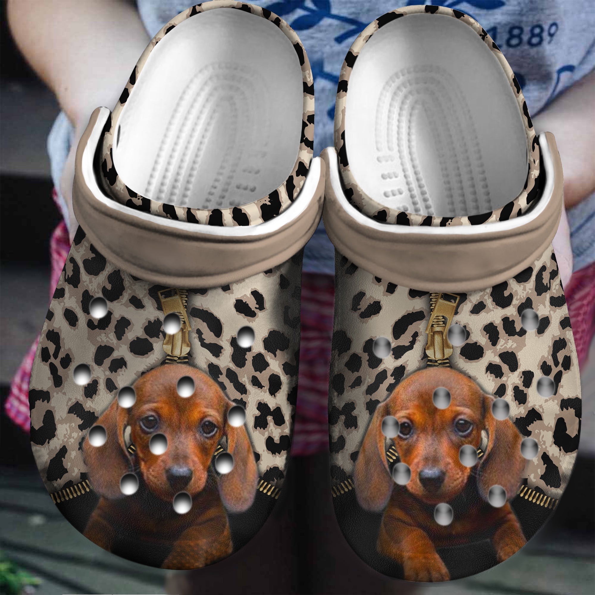 Dachshun Leopard Zipper Custom Crocs Shoes Birthday Gift – Shoes Croc Gift Dog Lover – Cr-Drn035