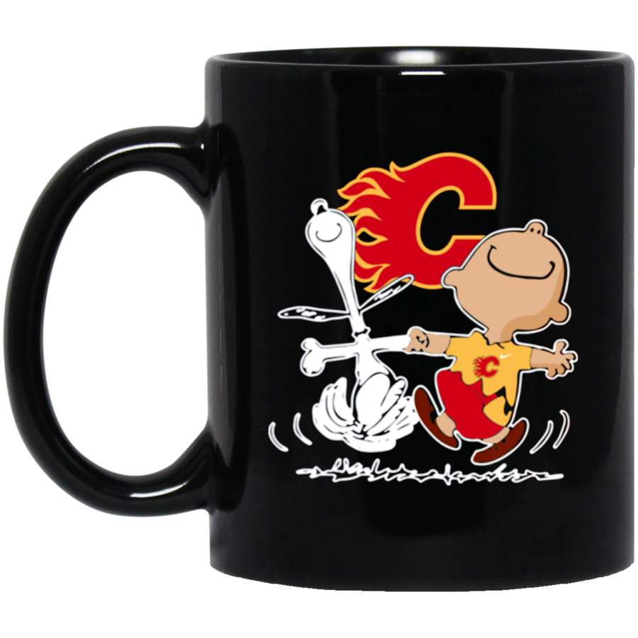 Charlie Brown & Snoopy Calgary Flames Mug 11 oz 15 oz Black Mug