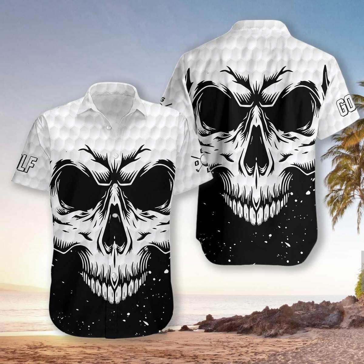 Get Here White Skull Golf Unisex Hawaiian Shirt V