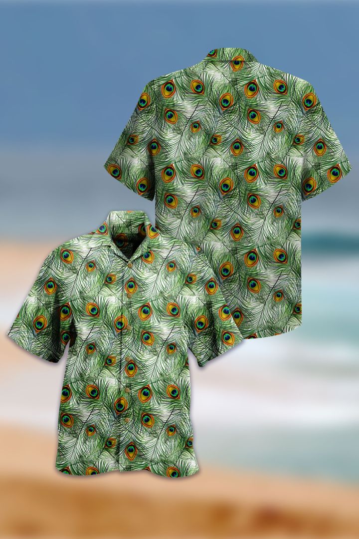 Summer Vibes Tropical Pattern Peacock Feathers Green Hawaii Shirt Ha42265