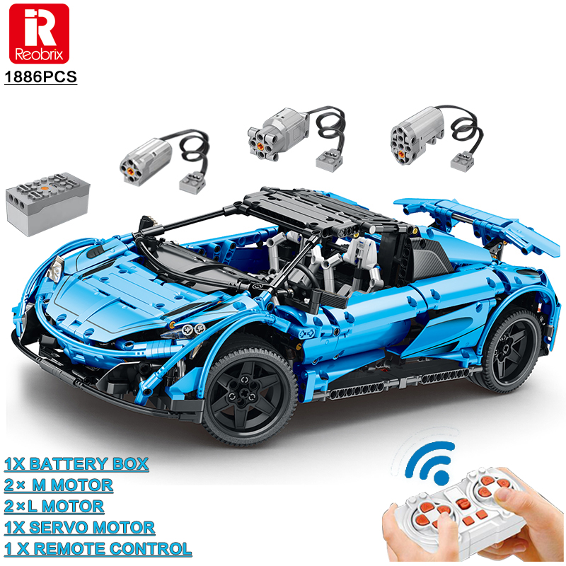 Reobrix 1886PCS Technical RC Racing Super Car Building Blocks City App Remote Control Sports Vehicle Bricks Toys for Kids alx