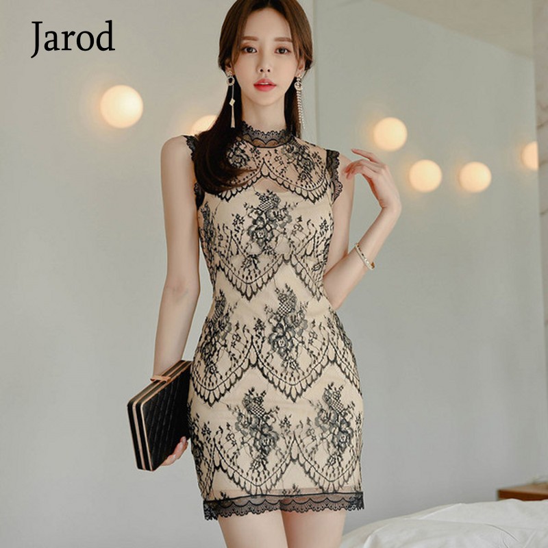 2020 summer Elegant Sexy Dress for Women Vintage Lace sleeveless O-Neck Robe Femme OL Casual slim Woman Club Mini Dresses alx