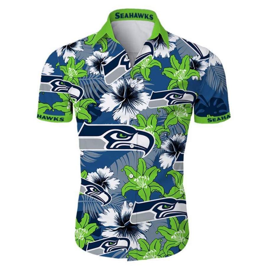 Seattle Seahawks Hawaii All Over Print Tropical Flower Short Sleeve Slim Fit Body Ha36320