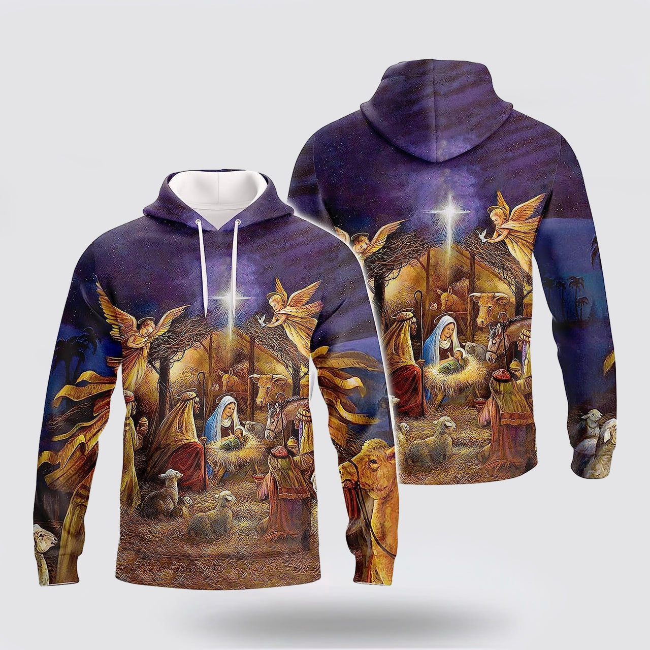 Nativity Scene 3D Hoodies For Women Men  Christian Apparel Hoodies