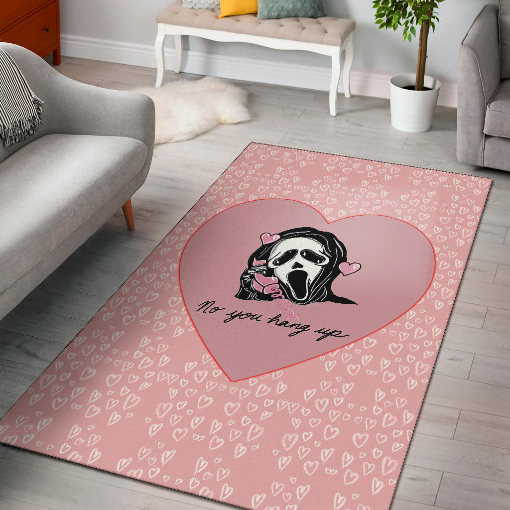 Halloween Area Rug | No You Hang Up Funny Ghostface Calling Pink Hearts Rugs Home Decor