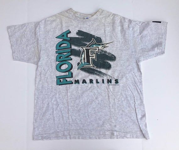 Vintage Starter Florida Marlins Shirt Adult Large Gray Teal 1993 Baseball 90S Shirt