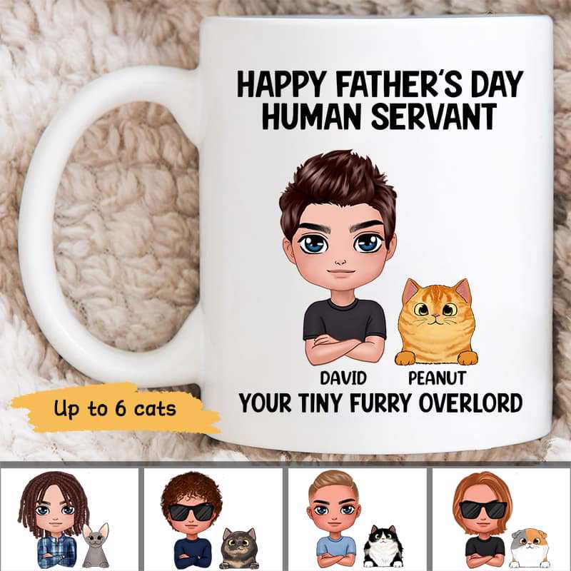 Happy Father‘S Day Human Servant Doll Cat Dad Personalized Mug