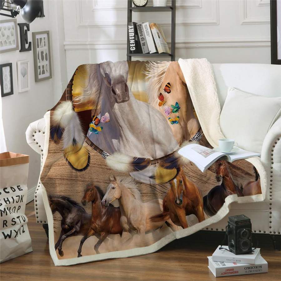 Horses Dreamcatcher Sherpa Blanket