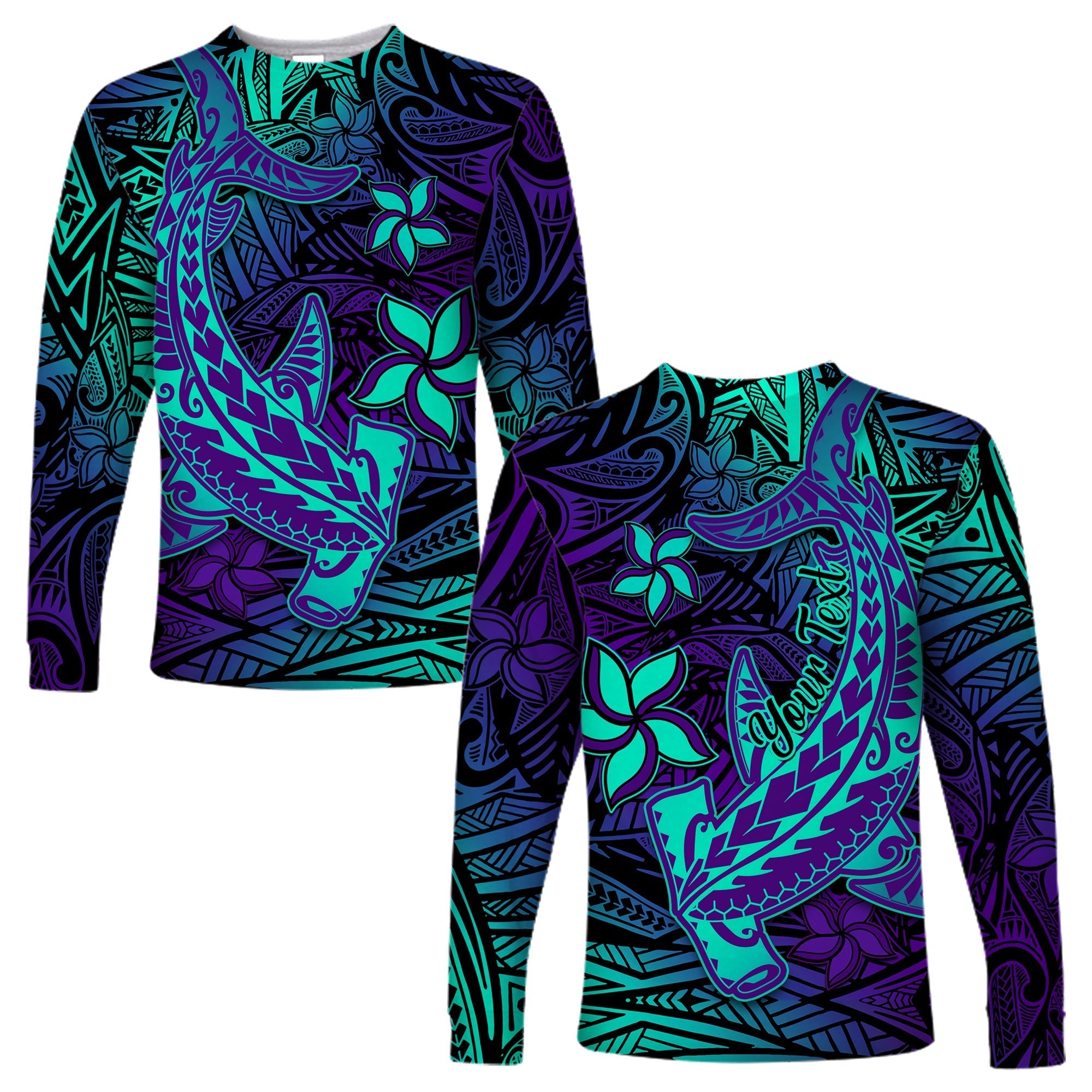 Custom Personalised Polynesian Long Sleeve Shirt Purple Paradise Hawaiian Tribal Hammerhead Shark Lt14