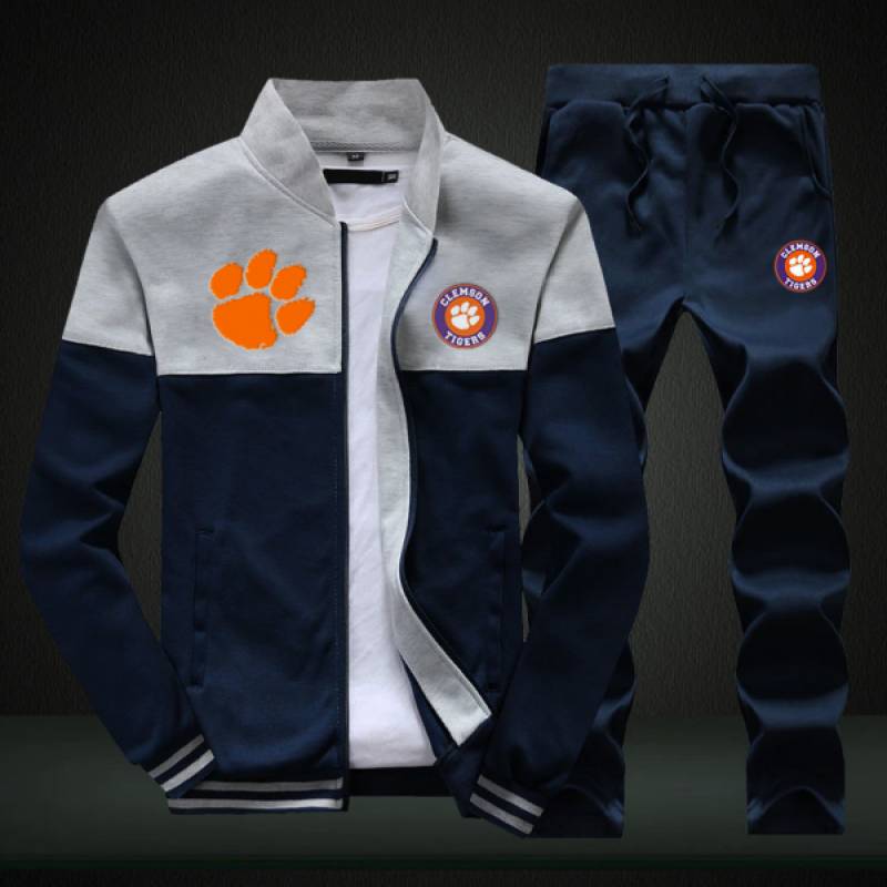 Clemson Sweatshirt +Sweatpants Mens Clothing 2 Pieces Sets Slim Tracksuit