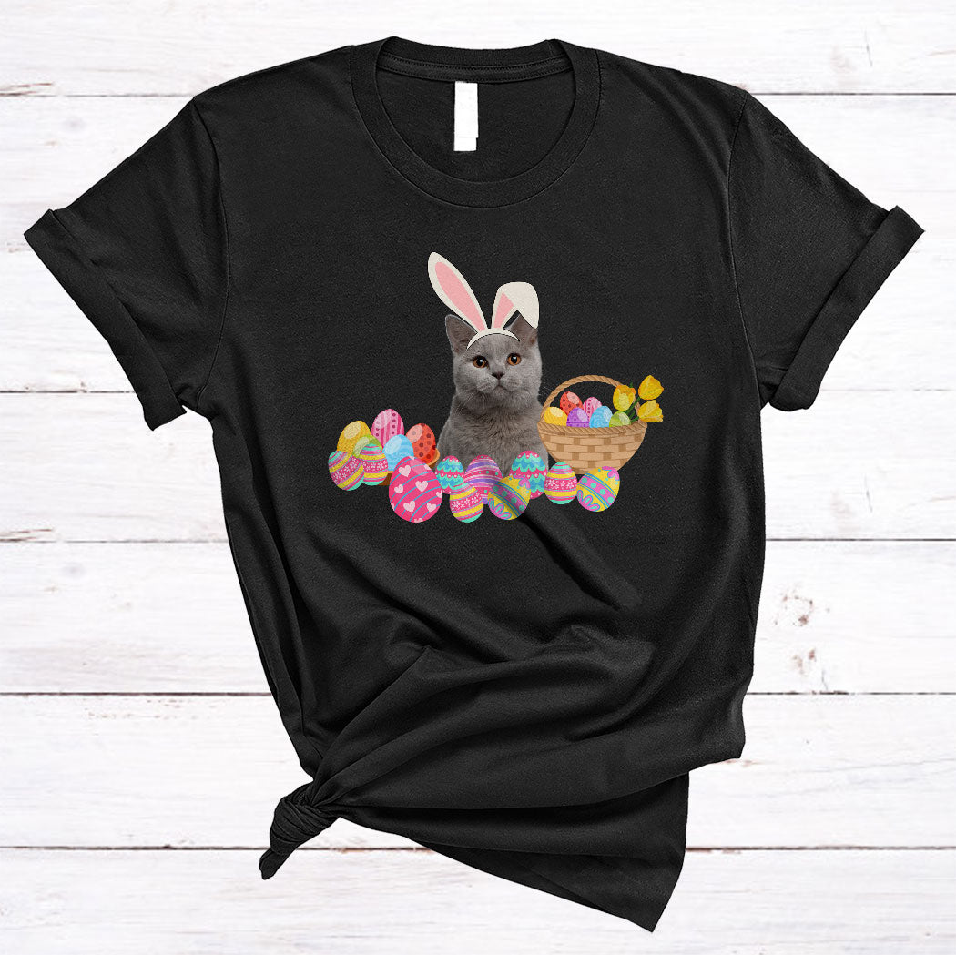 Bunny British Shorthair Cute Happy Easter Day Egg Basket Bunny Cat Egg Hunt Lover Gifts T-Shirt