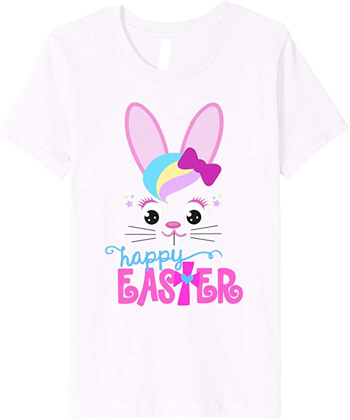 Kids HAPPY EASTER Bunny Rabbit Emoji Face Christian Toddler Girls Premium T-Shirt