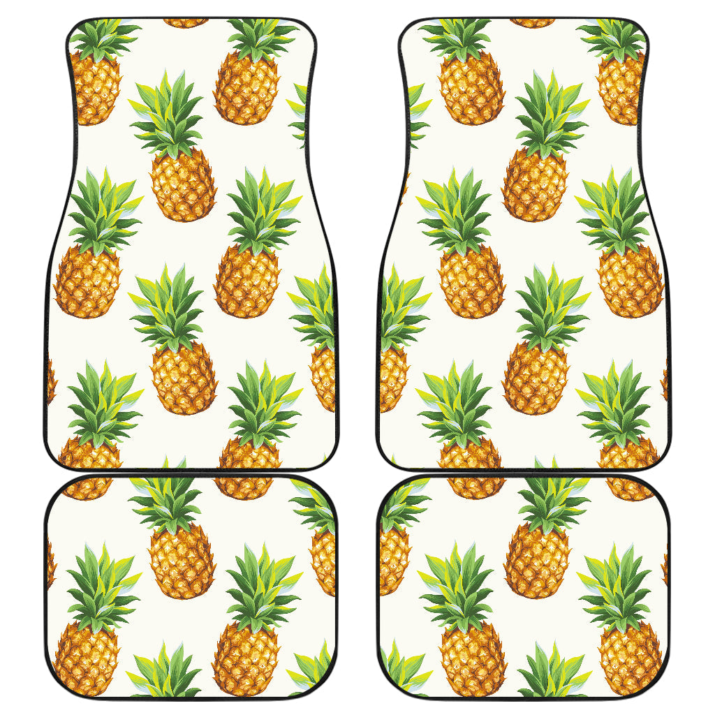 White Pineapple Pattern Print Front And Back Car Floor Mats, Front Car Mat