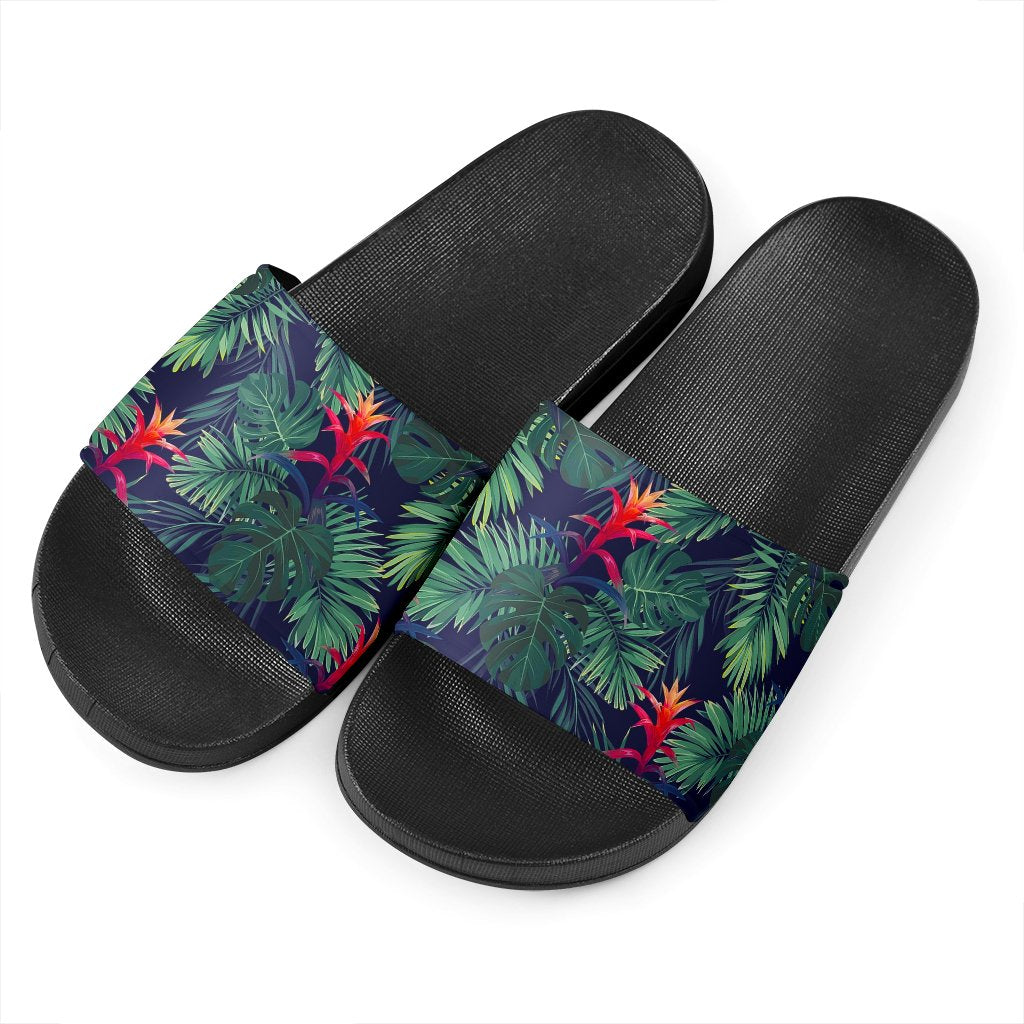 Hawaii Palm Leaves Pattern Print Black Slide Sandals Ha90235