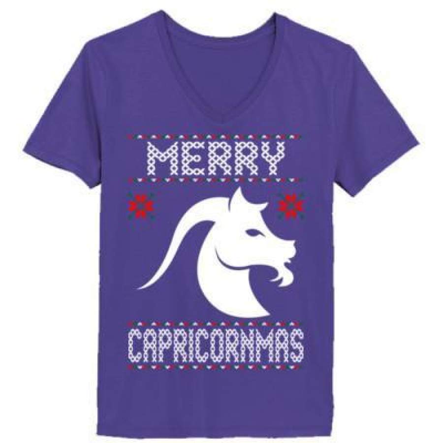 AGR Merry Capricornmas Ugly Christmas Sweater – Ladies’ V-Neck T-Shirt