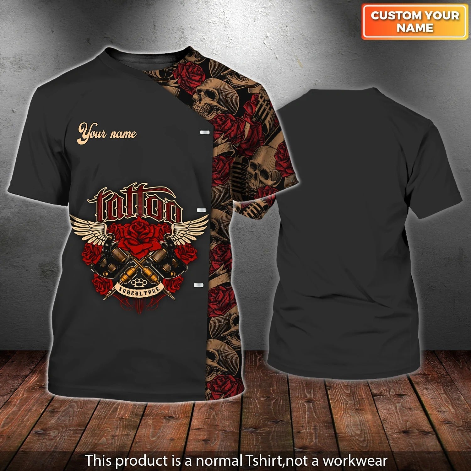 Tattoo Machines And Roses Personalized Name 3D Shirt Gift For Tattoo Artist