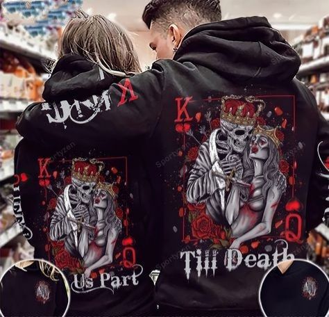 Skull Couple King Queen Poker Till Death Hoodie 3D