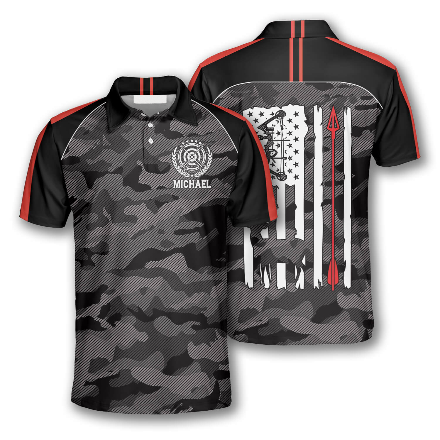 Archery Camouflage American Flag Custom Archery Shirts For Men, Idea Gift For Archery Lover