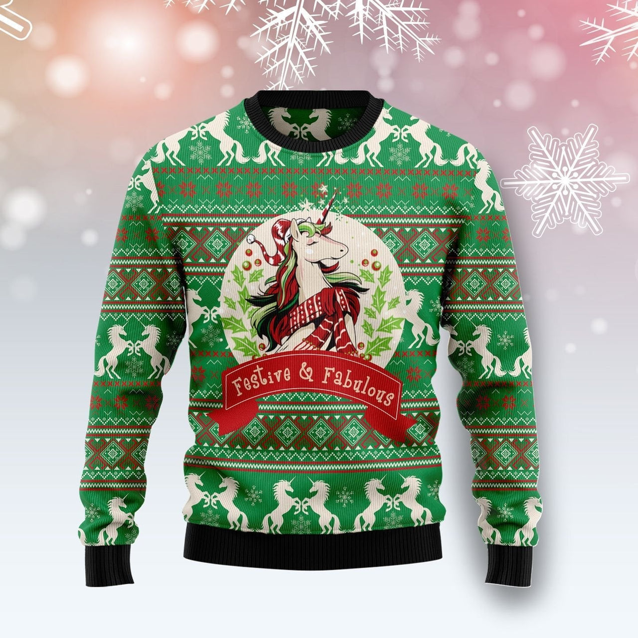 Unicorn Festive Fabulous Ugly Christmas Sweater | For Men & Women | Adult | Us1167