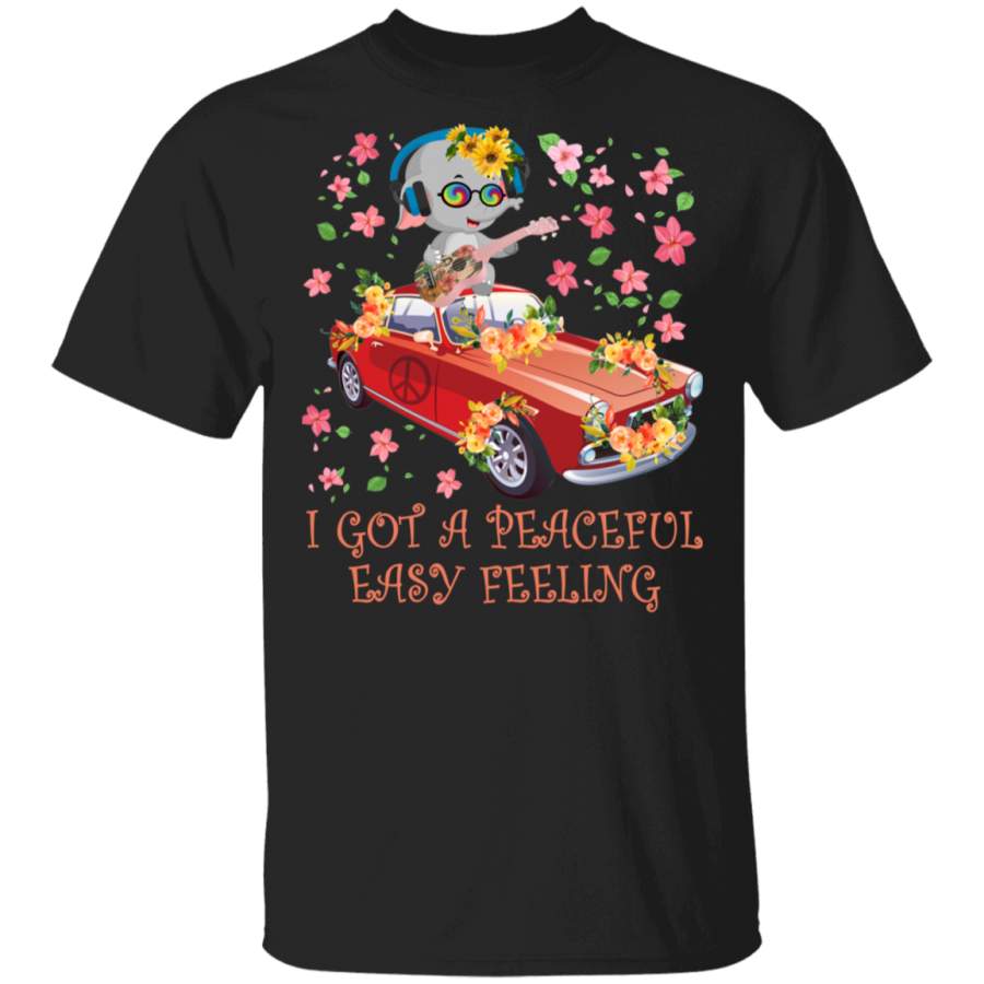 I Got A Peaceful Easy Feeling Cool Elephant Playing Guitar Riding On Car Hippie Lover Gifts T-Shirt