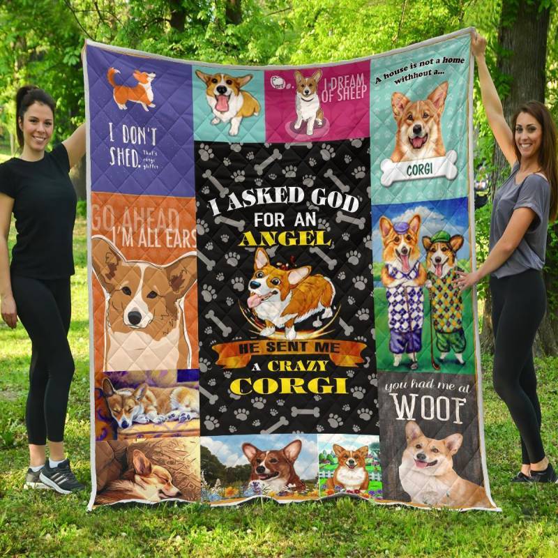 A BC-He Sent Me A Crazy Corgi Premium Quilt Blanket TH0509