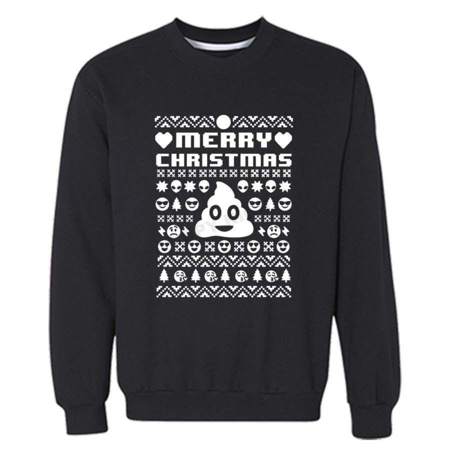 XtraFly Apparel Merry Xmas Emoji Poop Ugly Christmas Pullover Crewneck-Sweatshirt