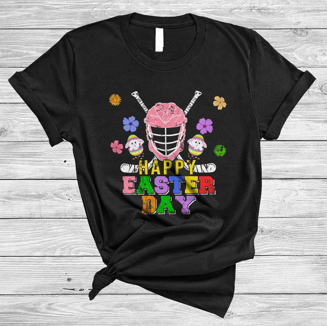 Vintage Happy Easter Day Cute Floral Easter Hockey Player Bunny Egg Hunt Lover Gifts T-Shirt