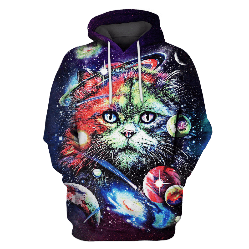Cat In The Space With Planet Custom T-Shirt – Hoodies Apparel