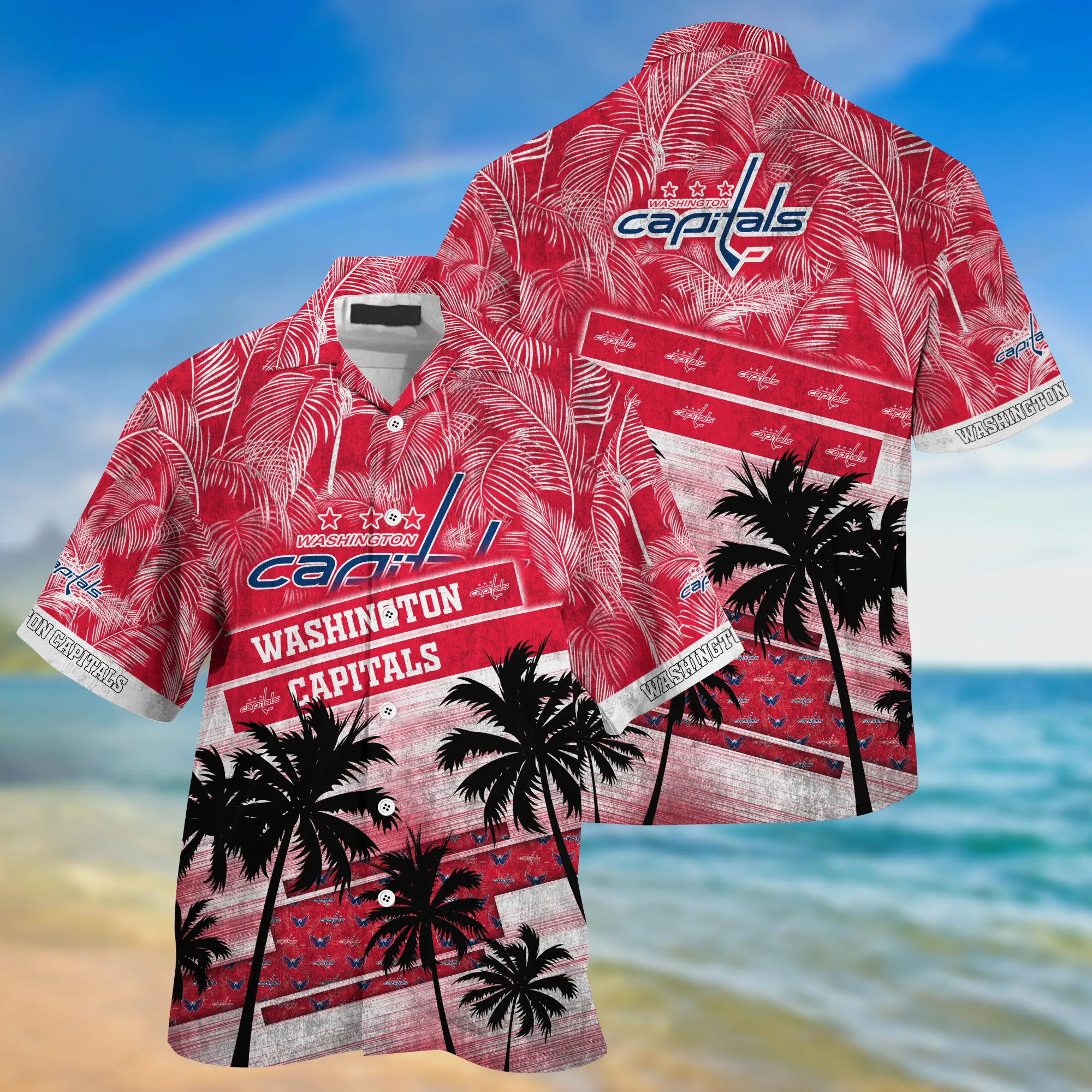 Washington Capitals Nhl Palm Tree Pattern Hawaii Shirt For Sports Fans Unisex Sport Hawaii Shirt