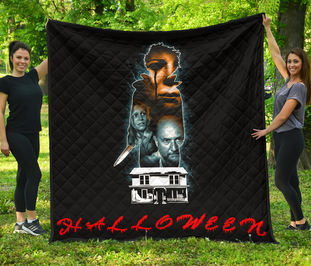 Halloween Premium Quilt | Scary Michael Myers Blood Tears With Knife Quilt Blanket