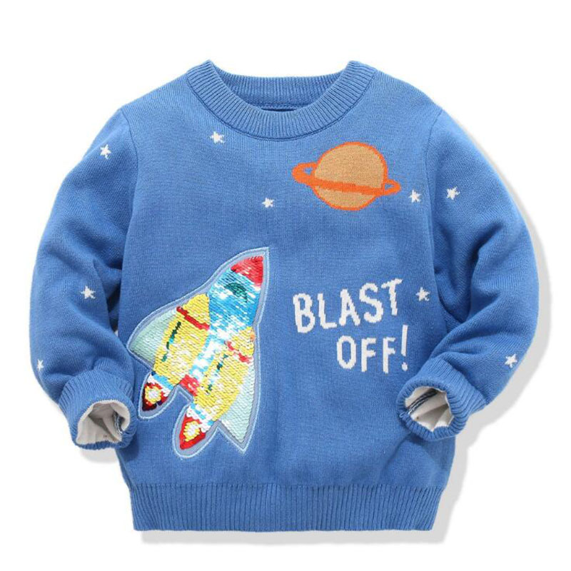 Autumn Winter Kids Boys Girls Long Sleeve Rocket Embroidery Sweater Children Clothing Baby Kids Boys Girls Pullover Sweaters alx