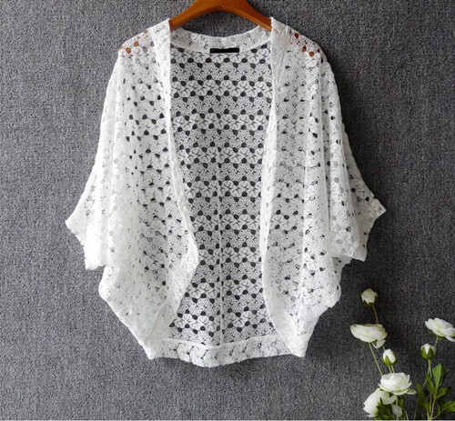 Women Lace Shrug Cute Casual V-Neck Batwing Sleeve Crocheted Hollow Out Lace Open Cardigan Solid Color Open Stitch Female Shrug alx