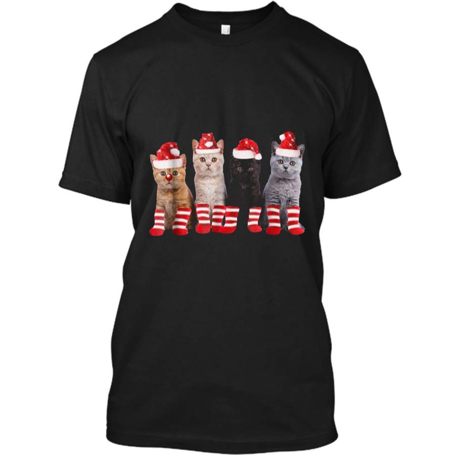 Kittens With Santa Hats  Funny Christmas Cat Meme Tee Custom Ultra Cotton